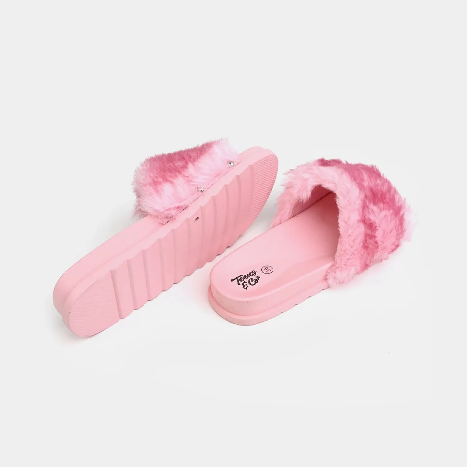 Teen Girls Fur Slipper CL-21-Pink